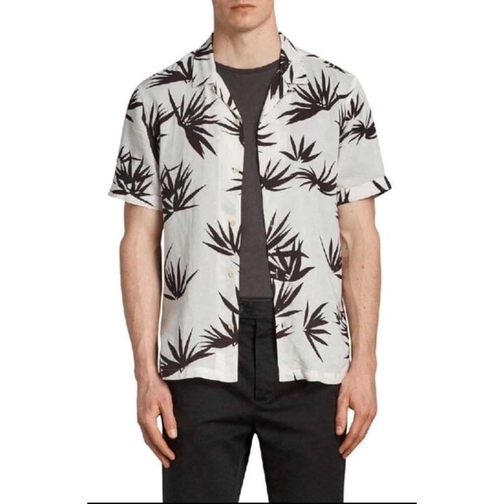 ALLSAINTS Bhutan Regular Fit Short Sleeve Sport Shirt - White/Black Men’s Medium